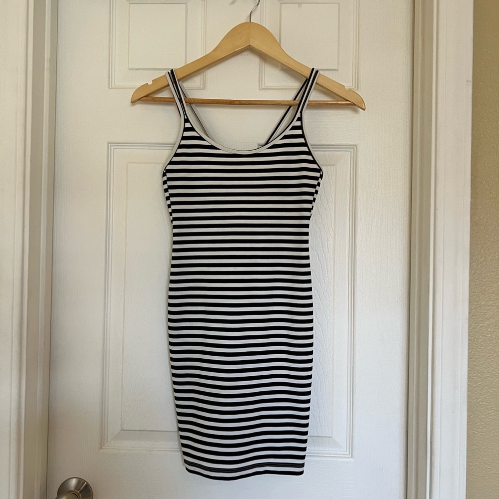 H&M black and white striped bodycon